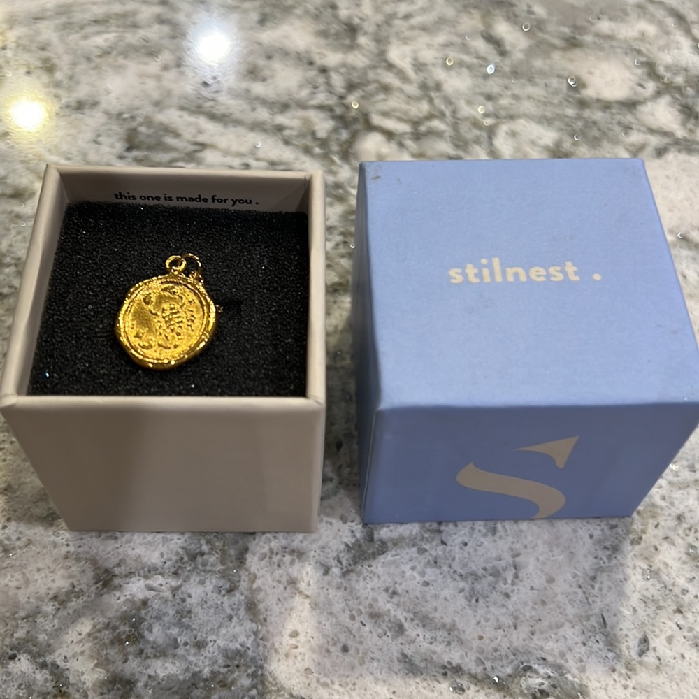 Stilnest Scorpio Zodiac Seal Pendant / Gold Coin Necklace 24k Gold Vermeil - Picture 3 of 6